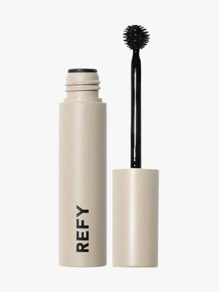 Refy Brow Tint Eyebrow Gel beige tube of brow gel with black rounded brush tip on light gray background